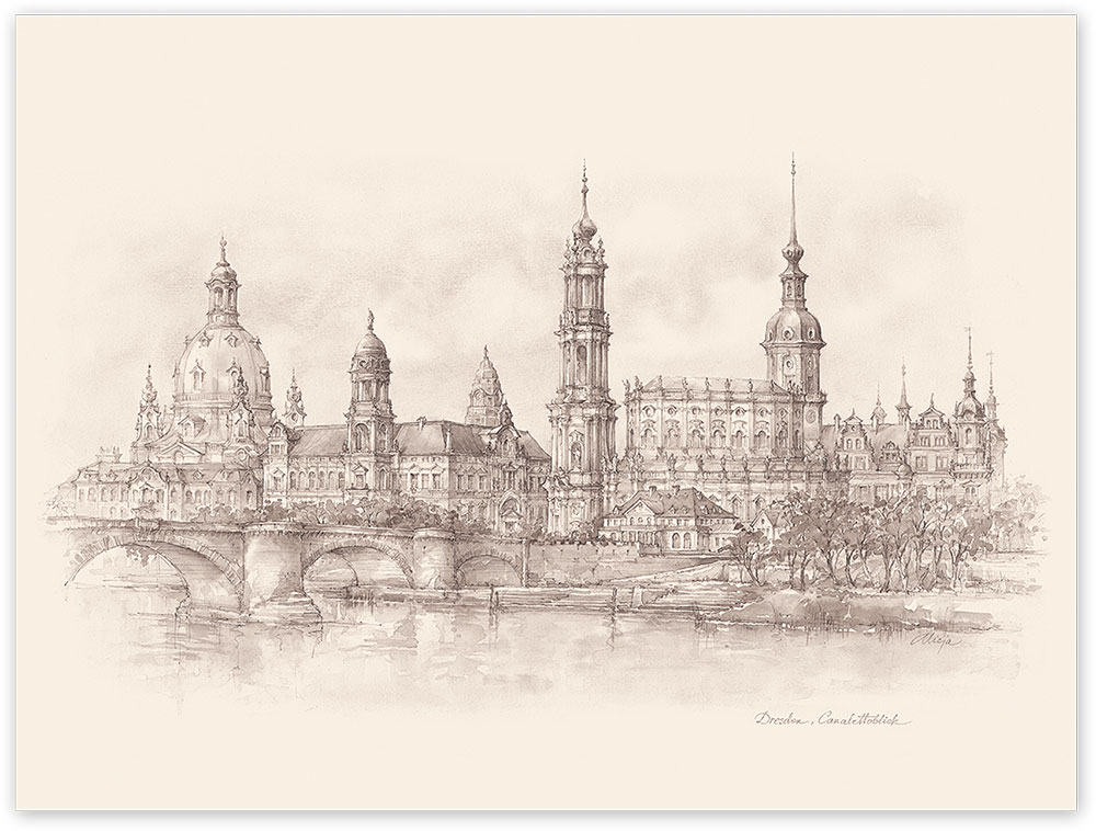 Magnet Dresden – Aquarell Canalettoblick in Sepia