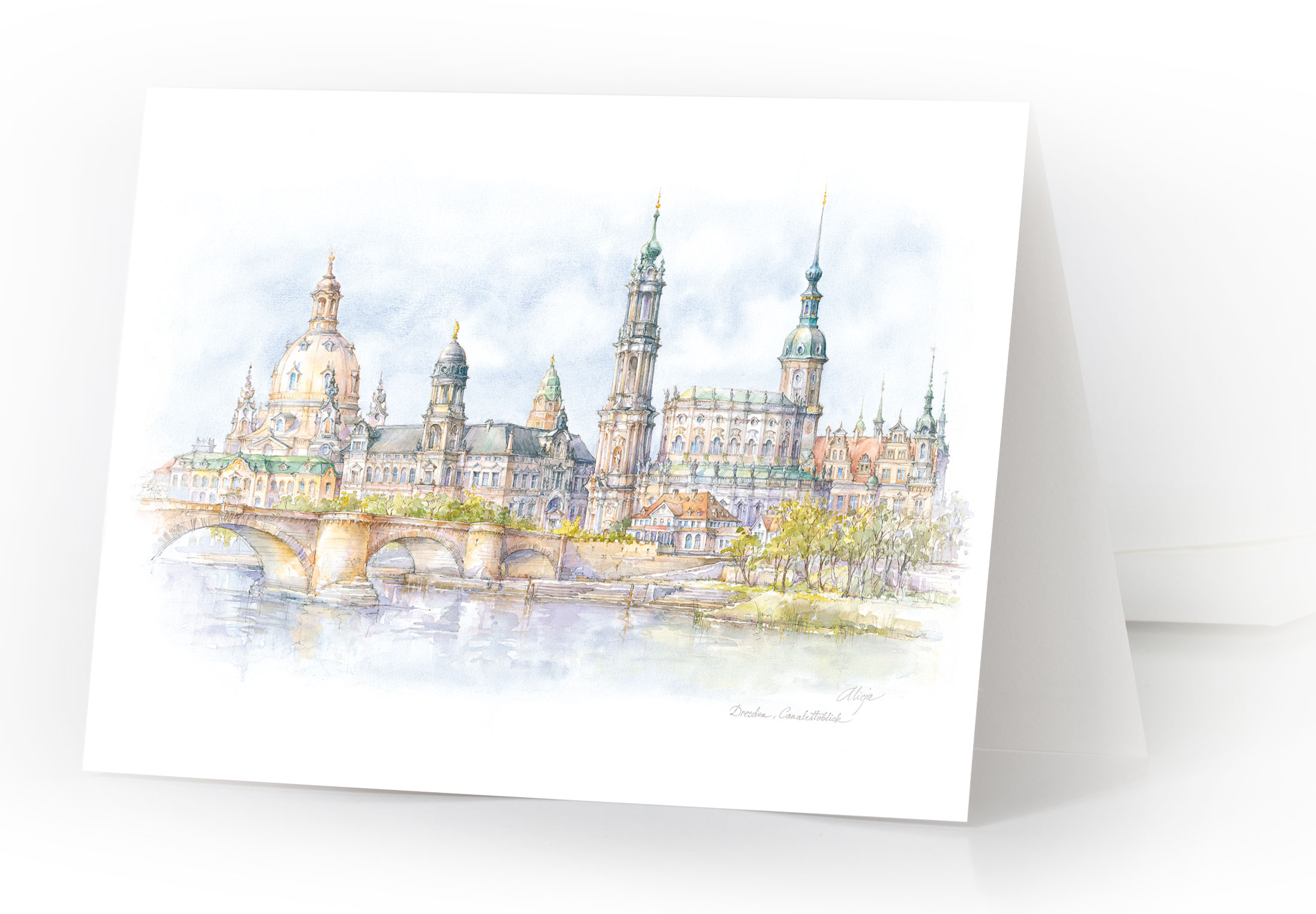 Aquarellkarte Dresden – Canalettoblick