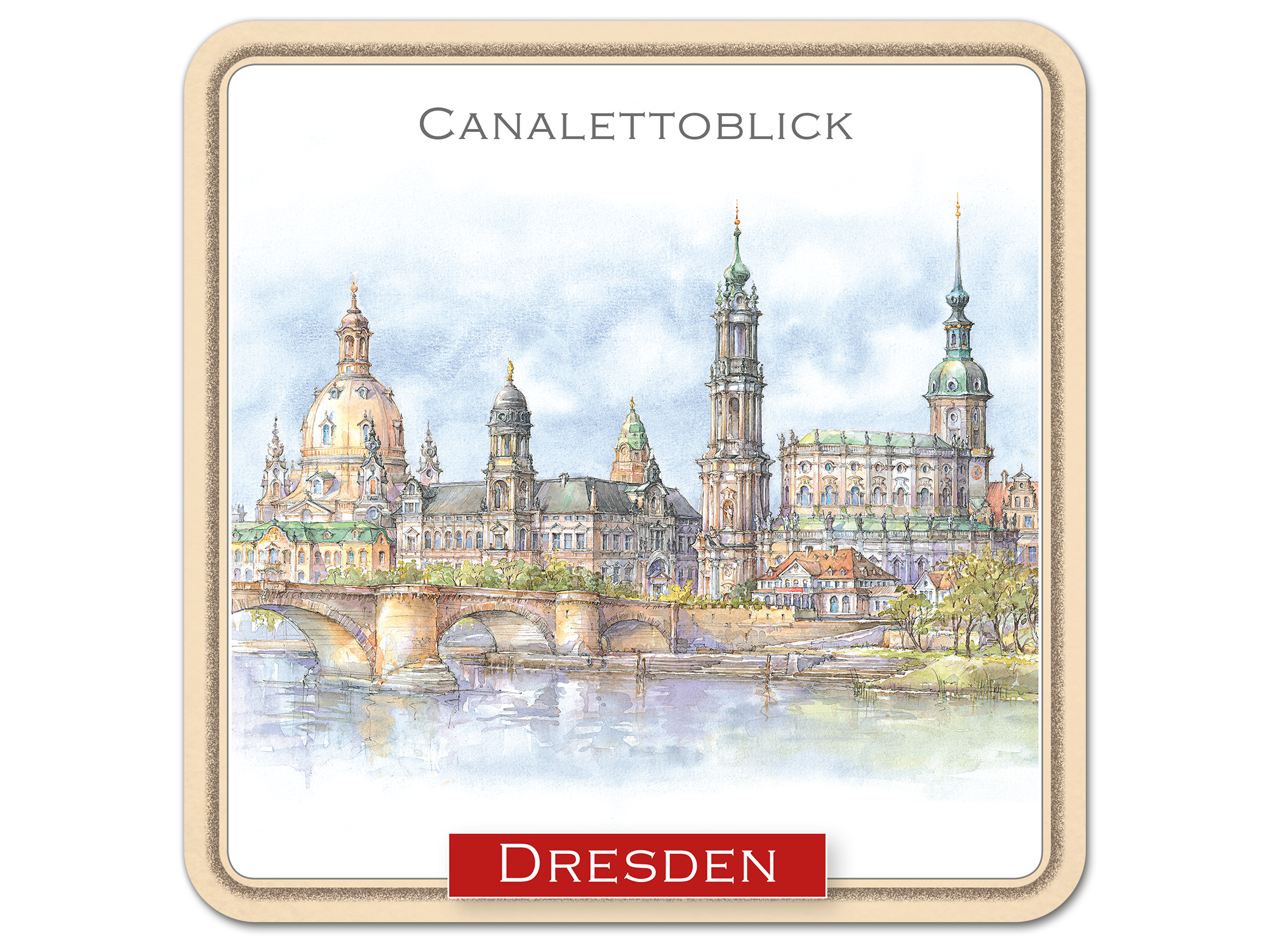 Set aus 6 Korkuntersetzern mit Aquarell-Fotos von Dresden 