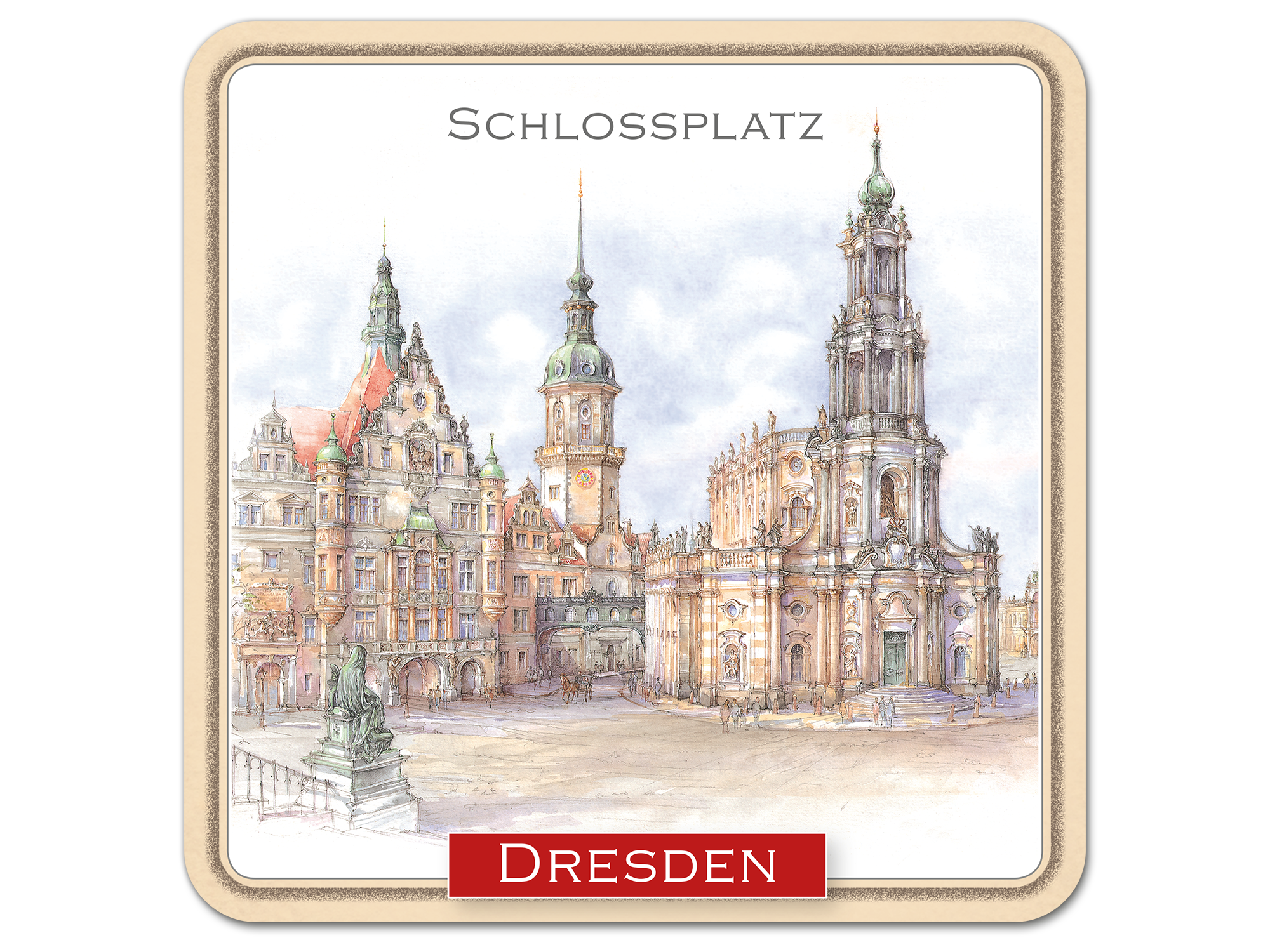 Set aus 6 Korkuntersetzern mit Aquarell-Fotos von Dresden 