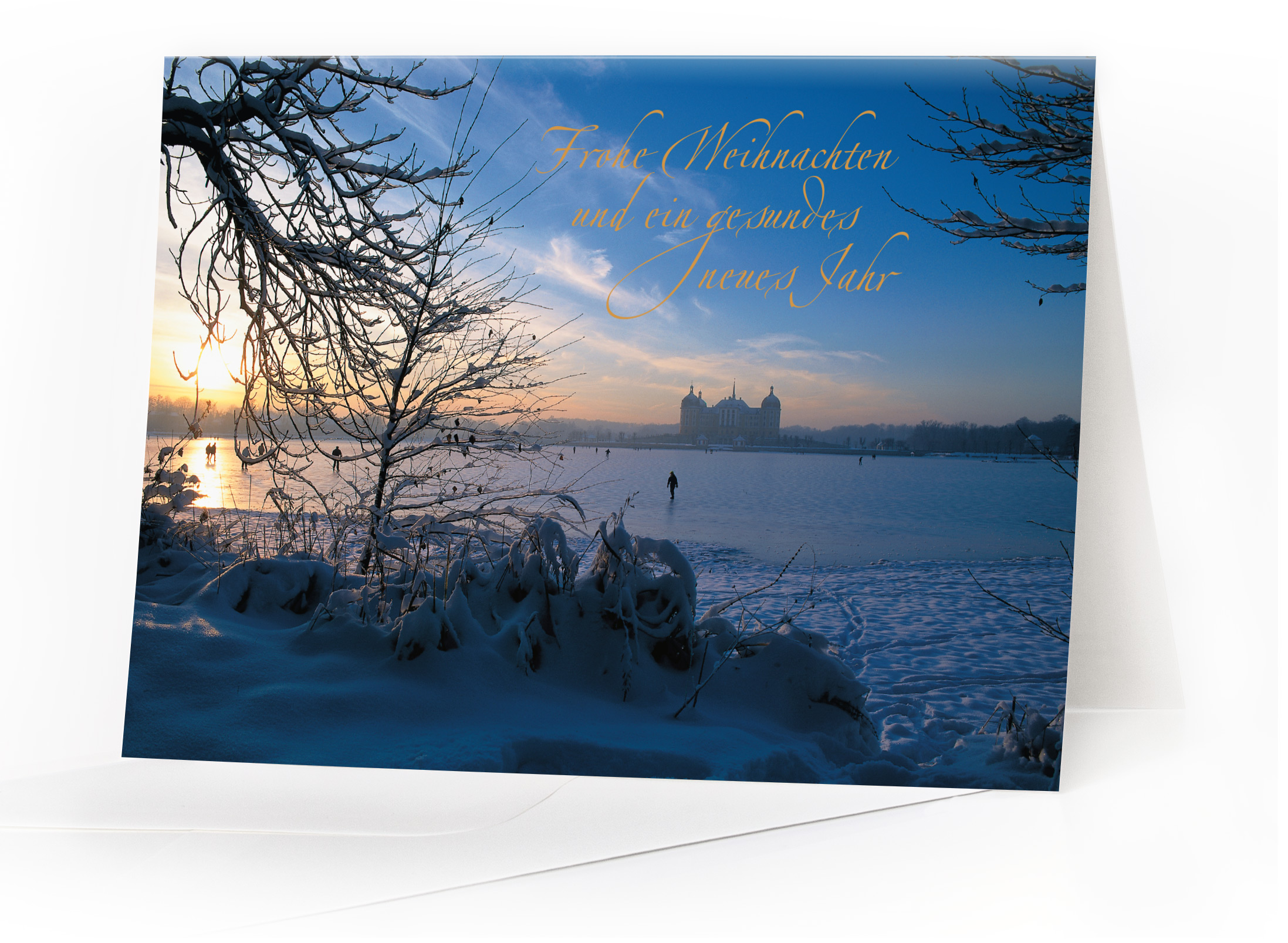 Weihnachtskarte Dresden – Moritzburg mit Goldfolienprägung