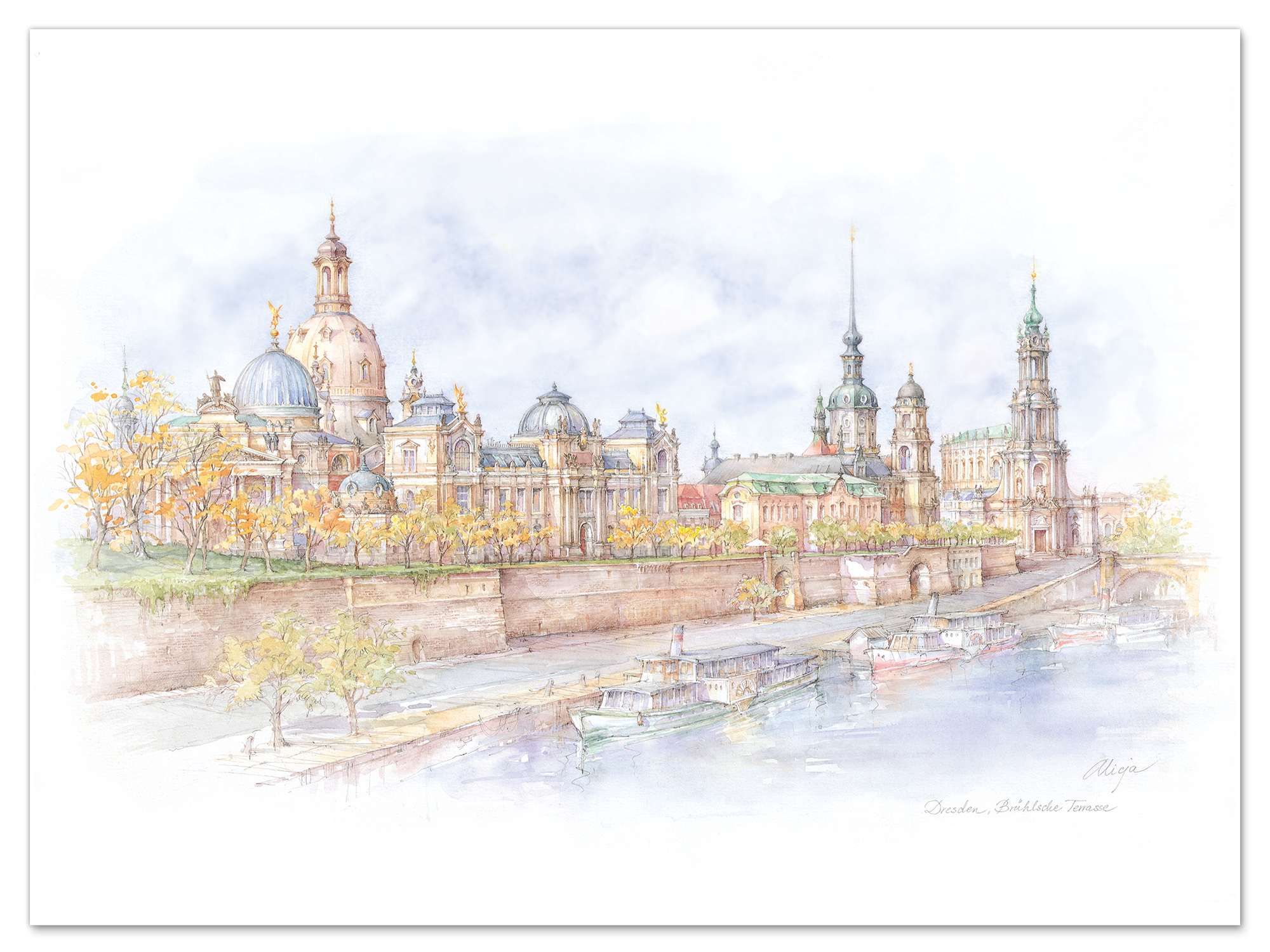 Aquarell Dresden – Brühlsche Terrasse