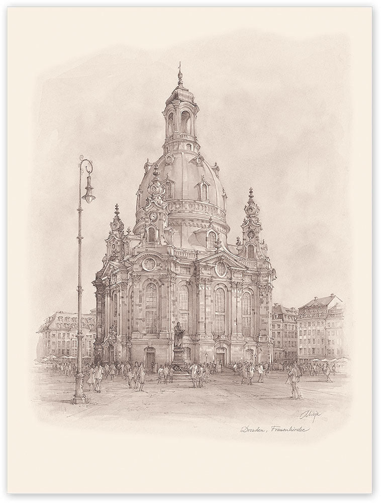 Magnet Dresden – Aquarell Frauenkirche in Sepia