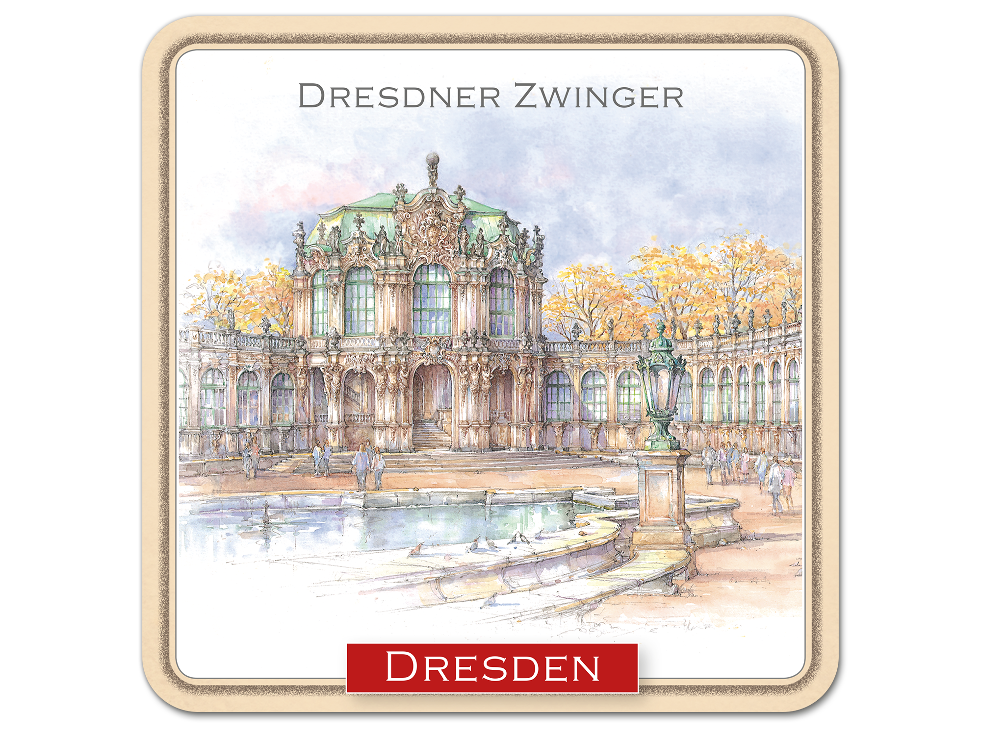 Set aus 6 Korkuntersetzern mit Aquarell-Fotos von Dresden 