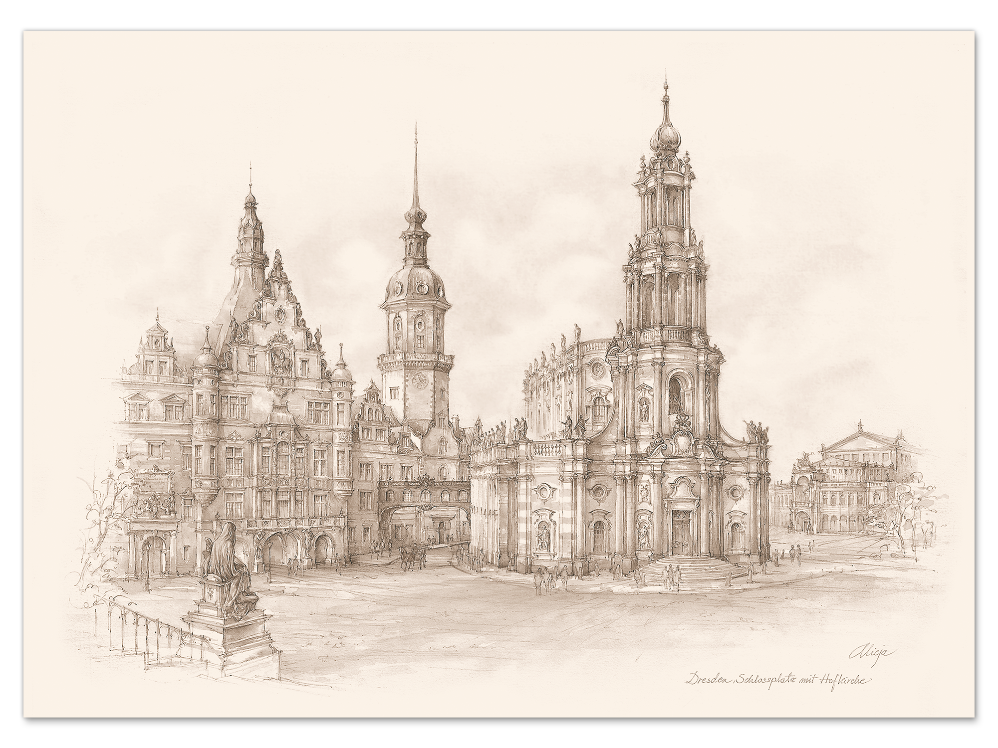 Kunstdruck Dresden – Schlossplatz (Sepia)