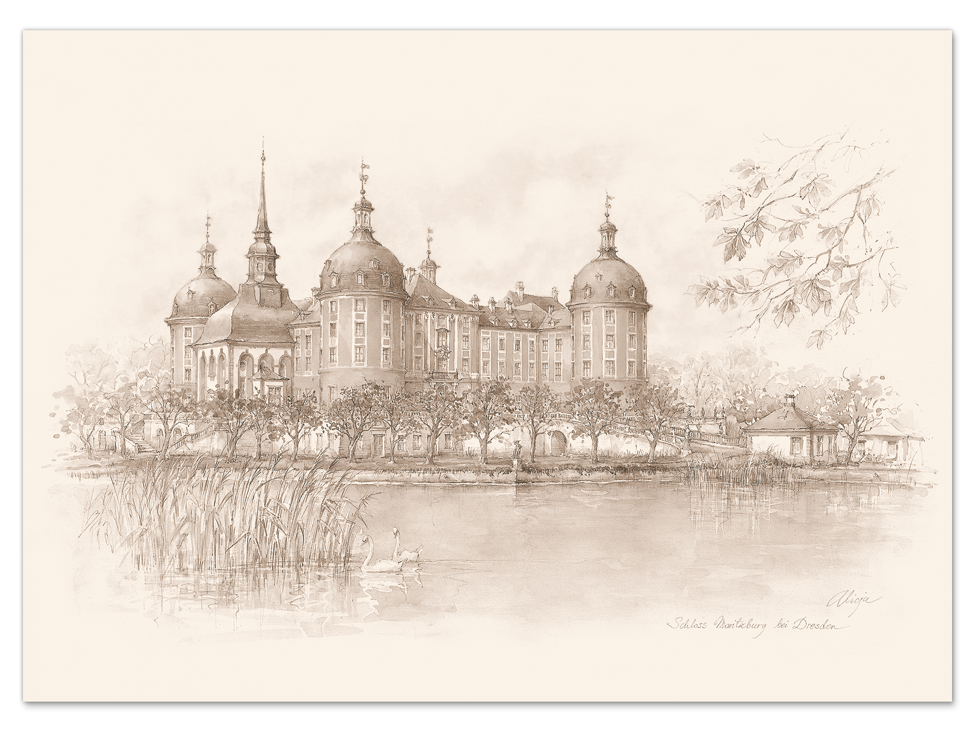 Kunstdruck Moritzburg – Schloss Moritzburg (Sepia)