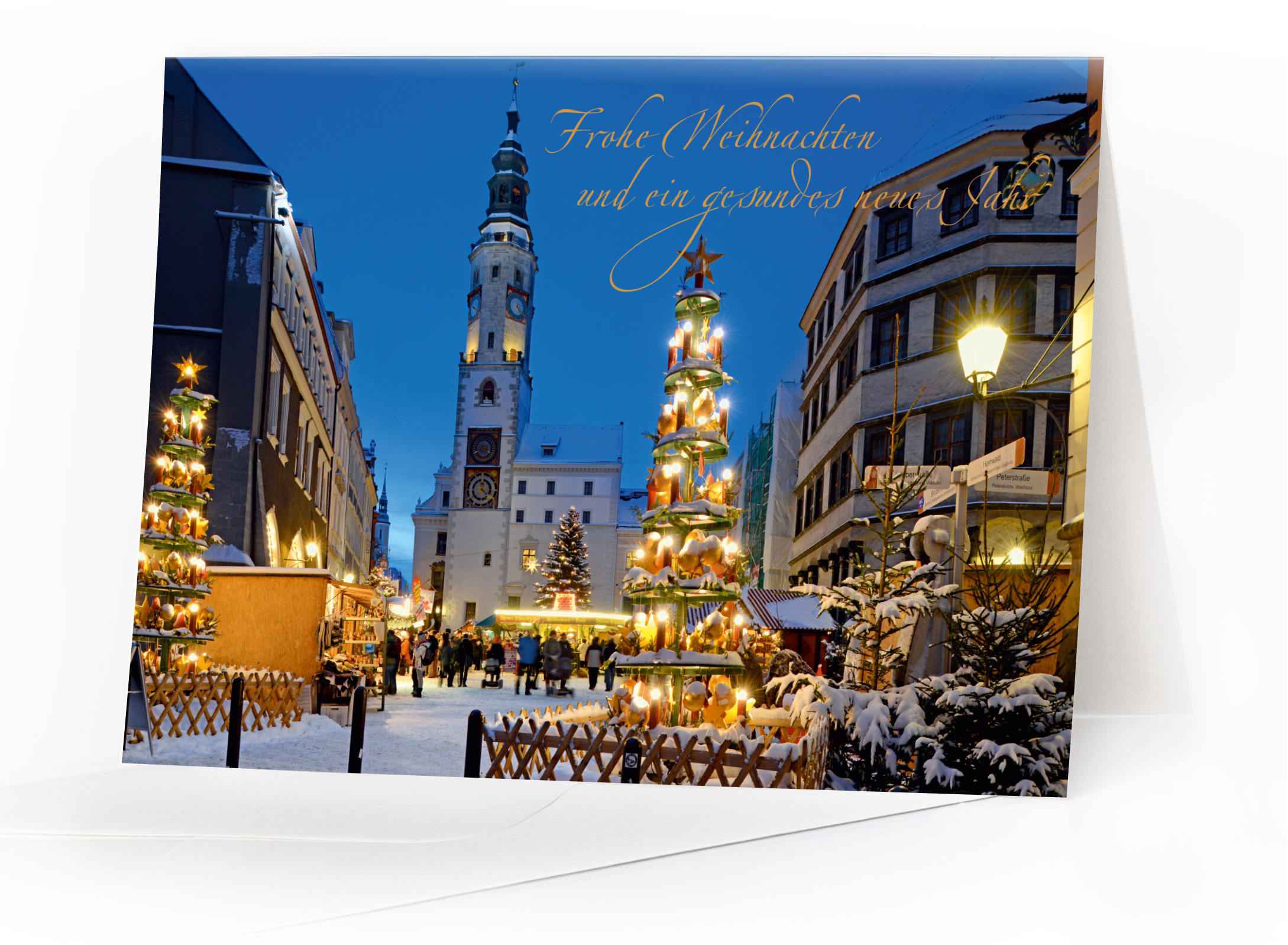 Weihnachtskarte Görlitz – Schlesischer Christkindelmarkt mit Goldfolienprägung