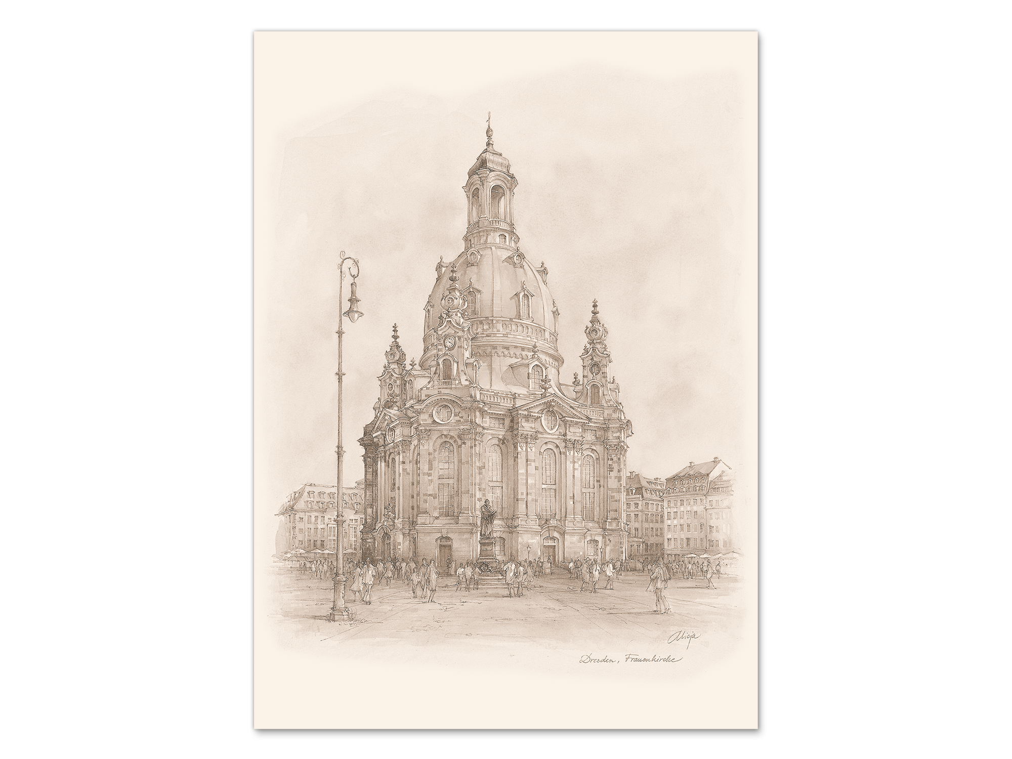 Kunstdruck Dresden – Frauenkirche (Sepia)