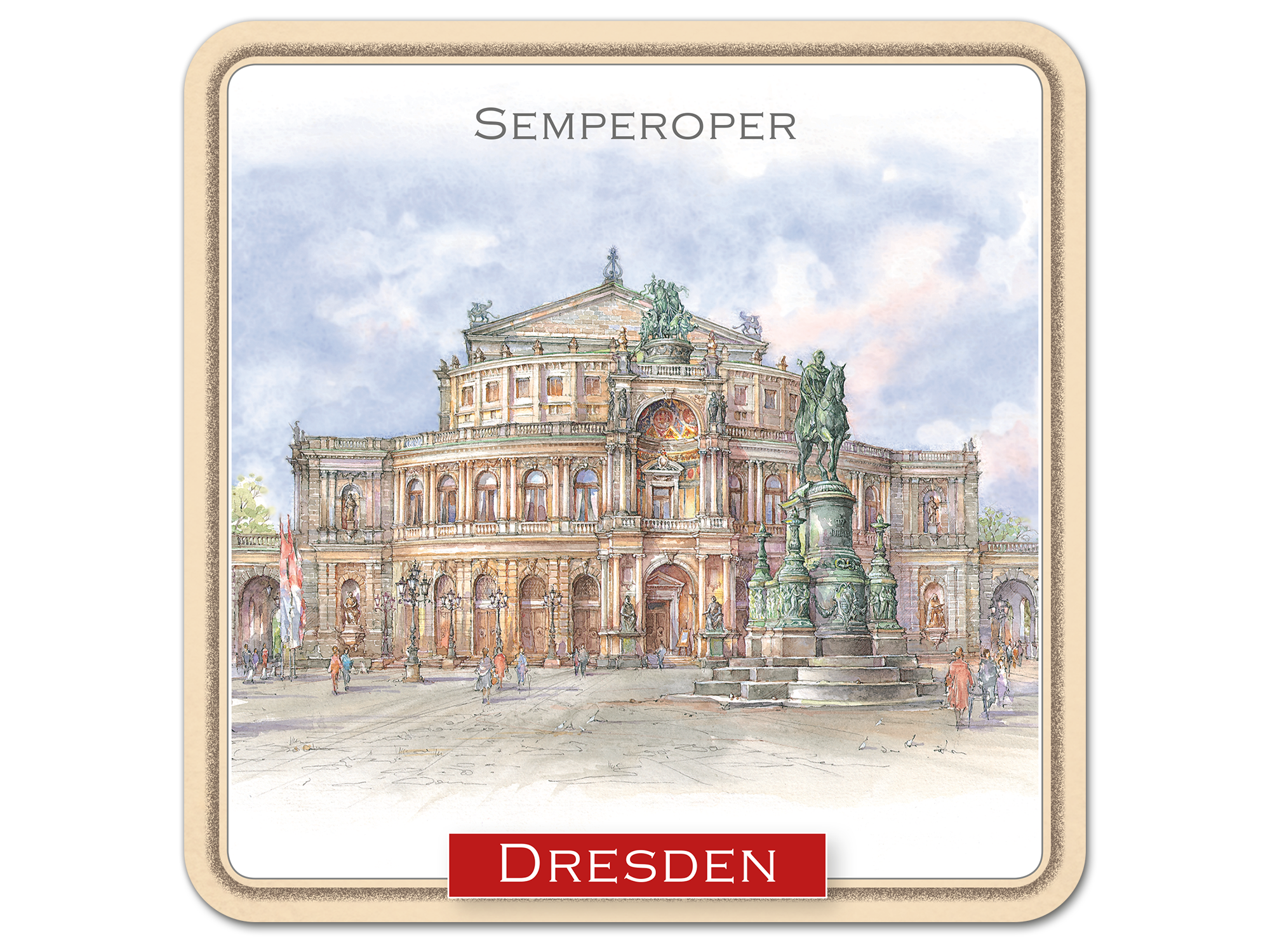 Set aus 6 Korkuntersetzern mit Aquarell-Fotos von Dresden 