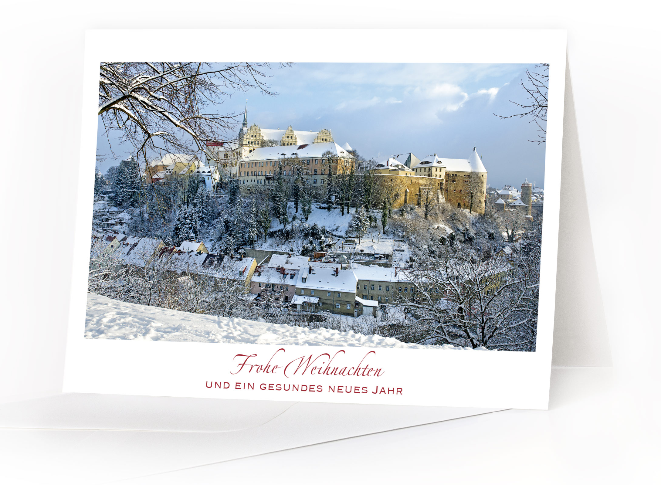 Weihnachtskarte Bautzen – Winterlicher Blick vom Protschenberg
