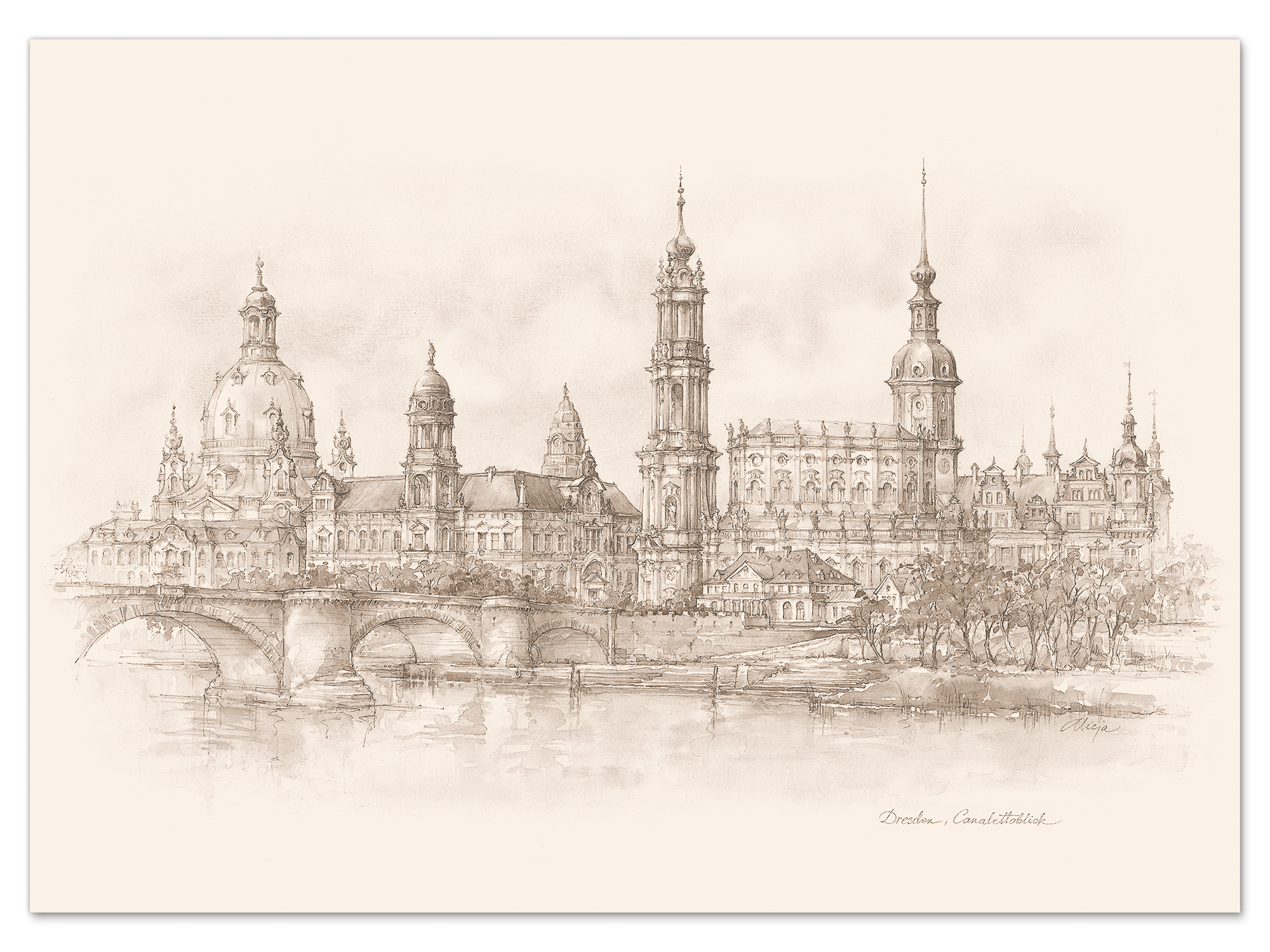 Kunstdruck Dresden – Canalettoblick  (Sepia)