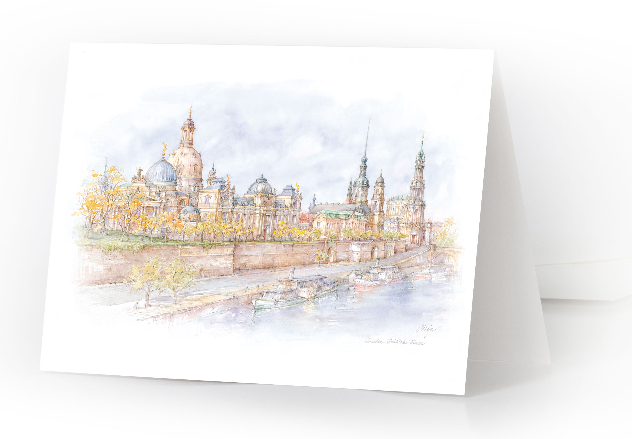Aquarellkarte Dresden – Brühlsche Terrasse