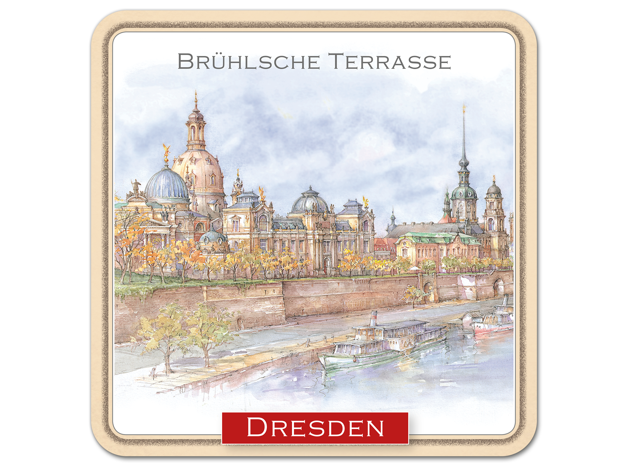 Set aus 6 Korkuntersetzern mit Aquarell-Fotos von Dresden 