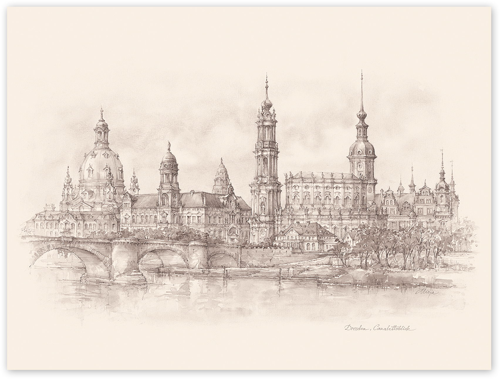 Magnet Dresden – Aquarell Canalettoblick in Sepia