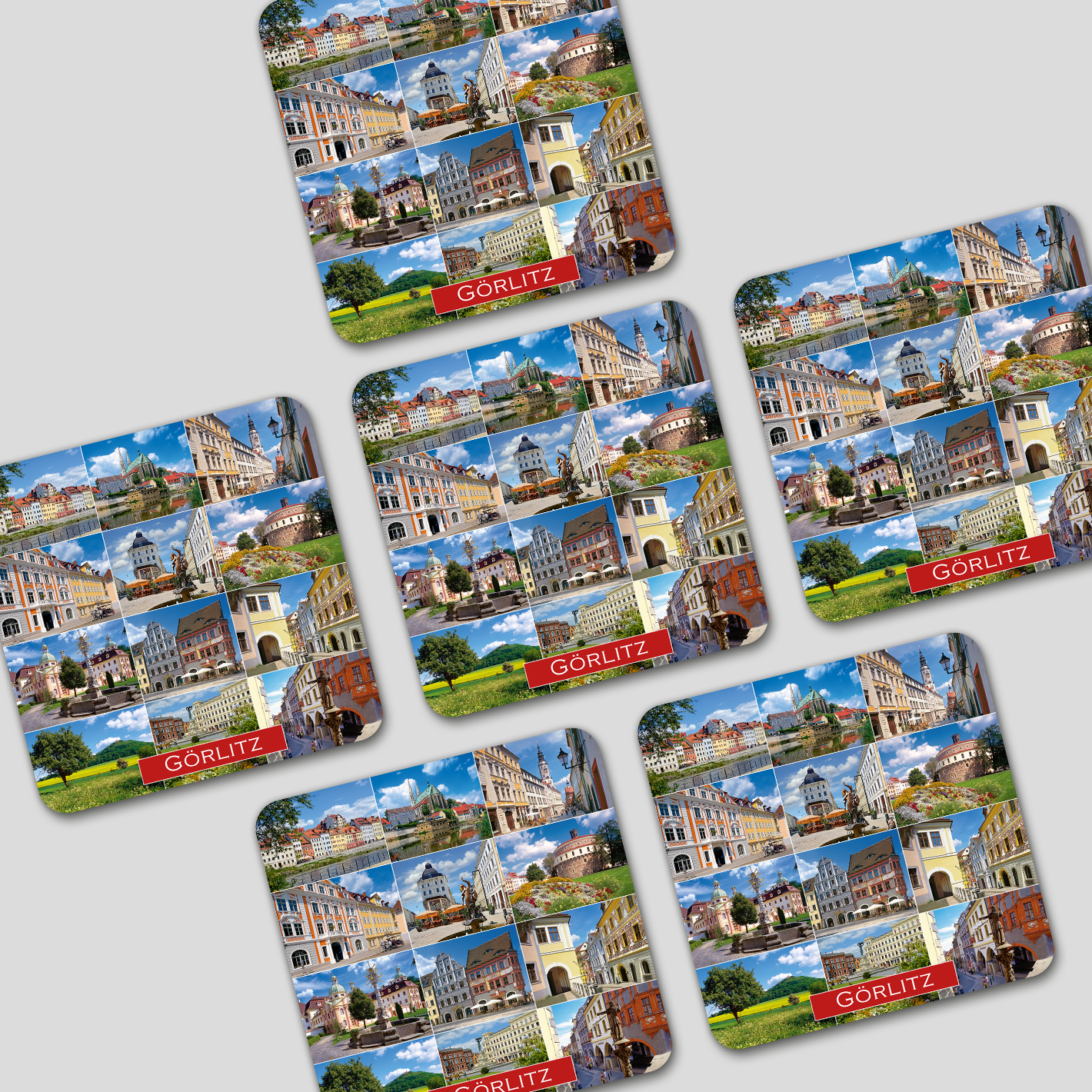 Set aus 6 Korkuntersetzern mit Fotos von Görlitz