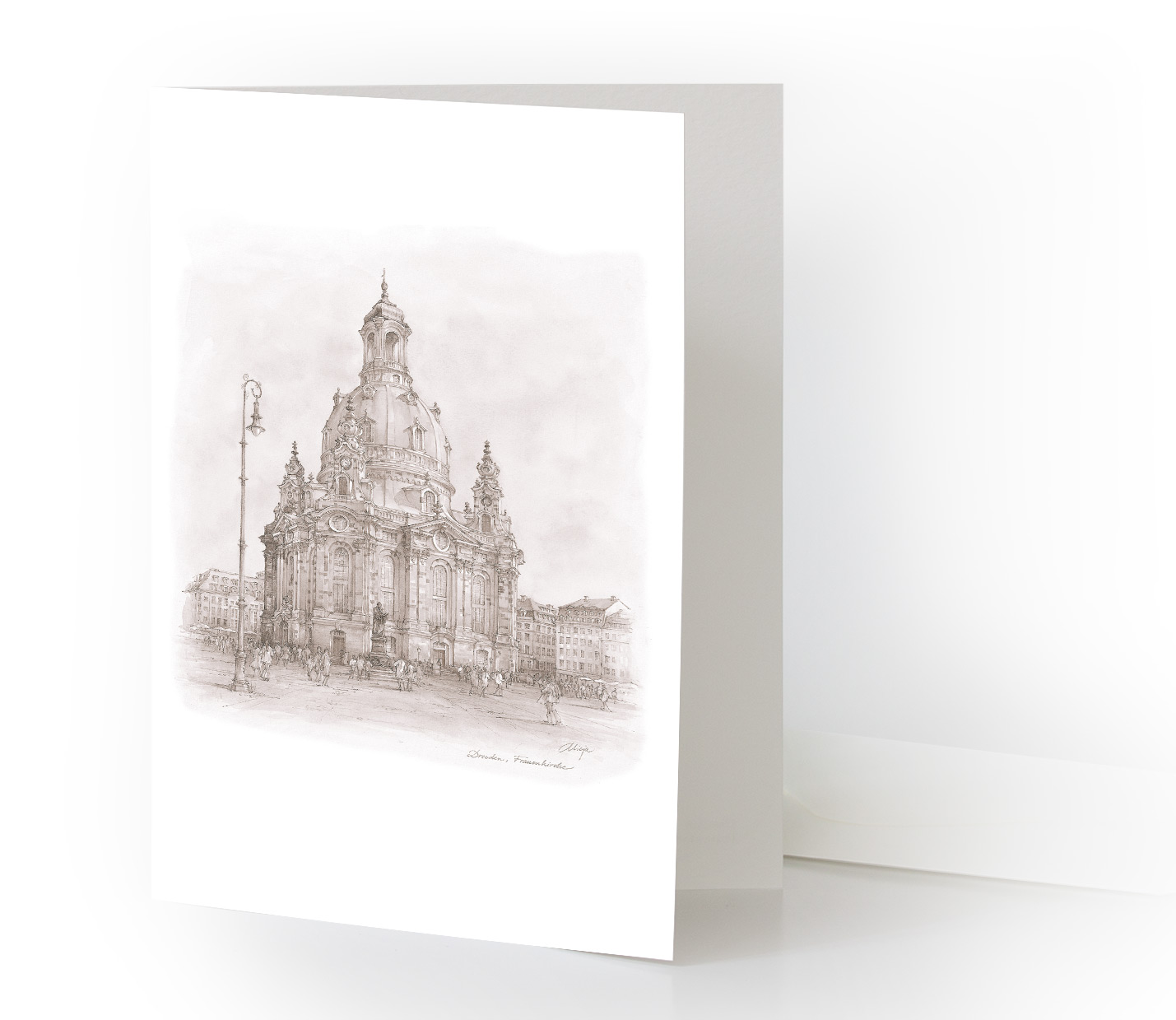 Aquarellkarte Dresden – Frauenkirche (Schwarz-Weiß)