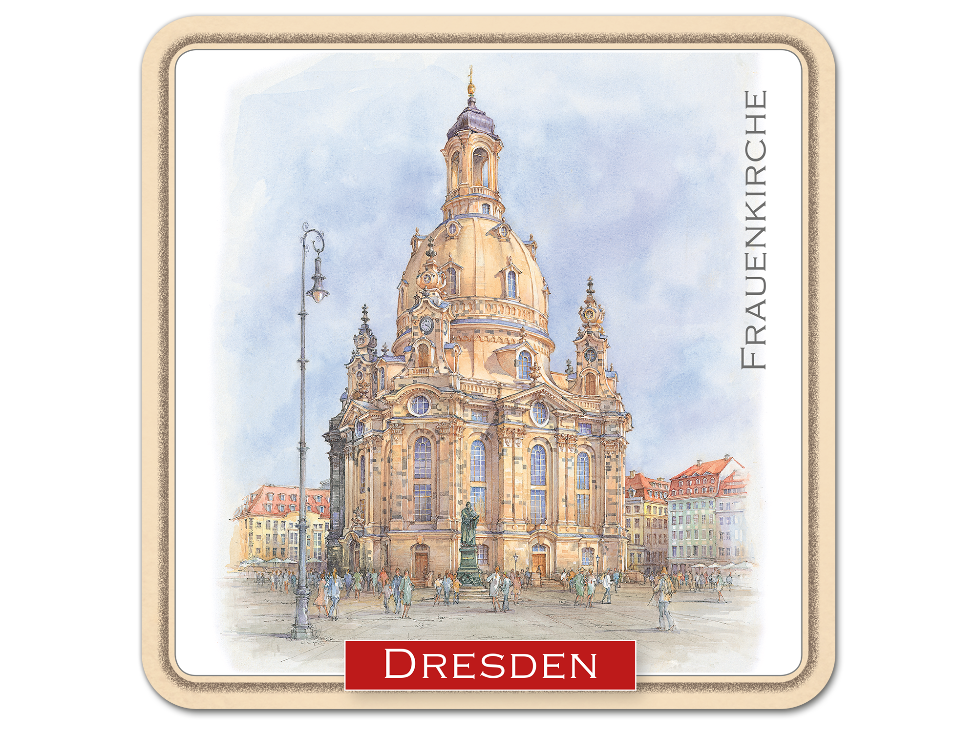 Set aus 6 Korkuntersetzern mit Aquarell-Fotos von Dresden 